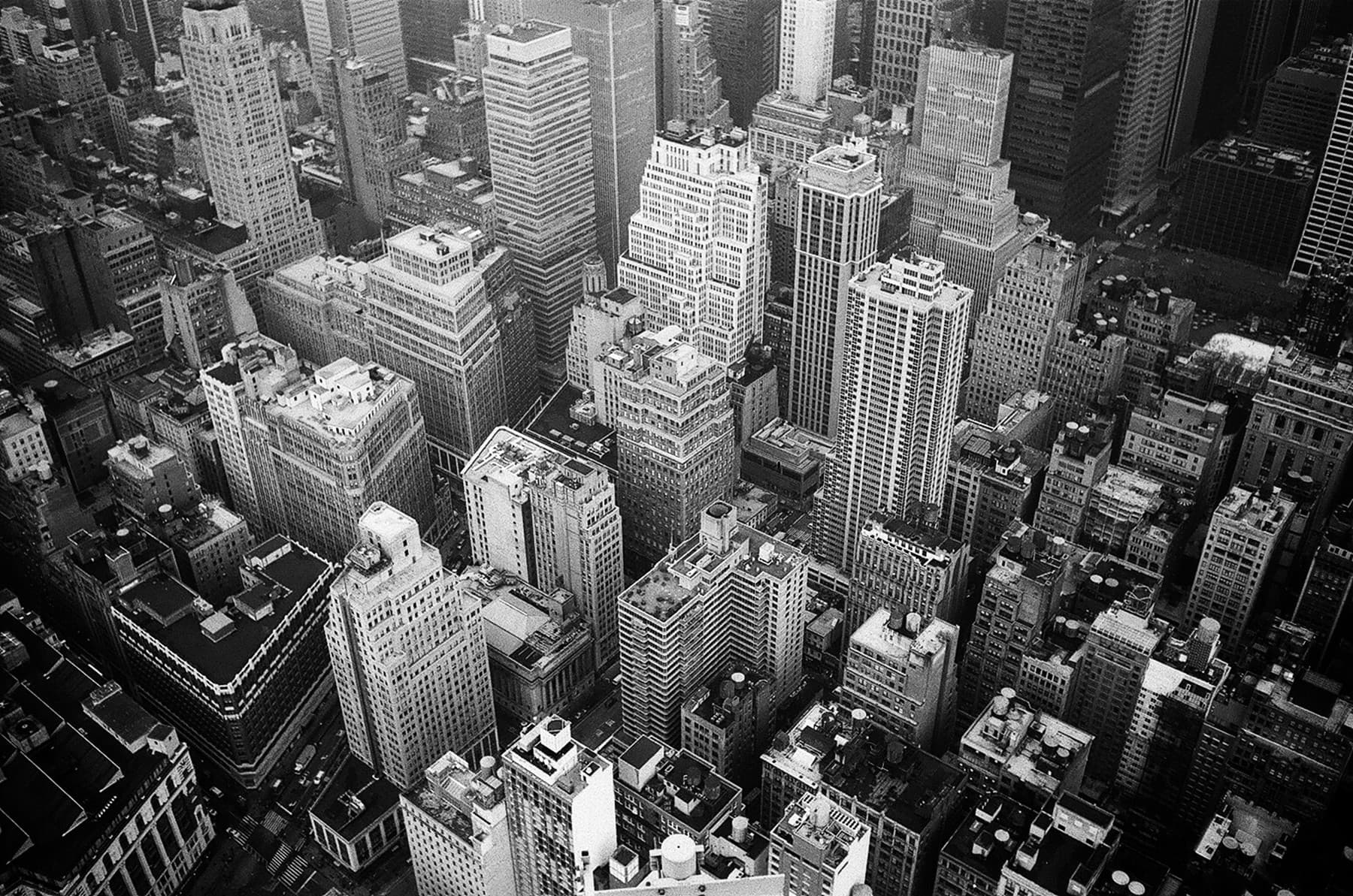 Aerial view of a dense city skyline
